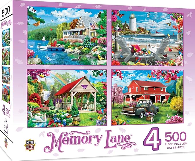 Masterpieces Memory Lane Jigsaw Puzzle 4-Pack - 2000 Pieces for Adults, Family - Ages 15+