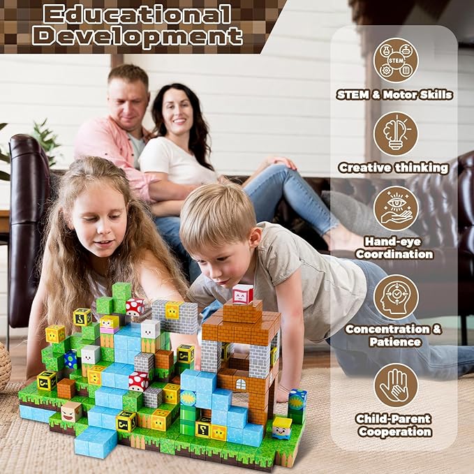 100PCS Magnetic Blocks - Magnet Building Blocks, Stacking Magents Cubes Toys, STEM Montessori Sensory Toys for Kids Boys and Girls Ages 3 4 5 6 7 8 9 10 Easter Birthday Gifts