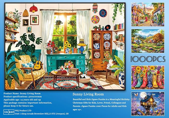 1000 Piece Puzzles for Adults - Cozy Boho Living Room Scene - Jigsaw Puzzles for Adults 1000 Piece Challenging Paper Puzzle for Relaxation, Home Decor Plant Lover Gifts (27.5" x 19.7")