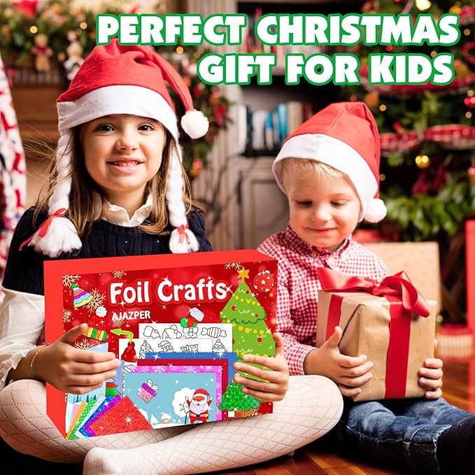Foil Crafts for Kids, Christmas Crafts for Kids, Christmas Games Cards Craft Kit with Envelopes, DIY Creative Activity Gifts, Arts and Crafts Set for Boys and Girls Ages 4 5 6 7 8 9 10 Toys Gifts