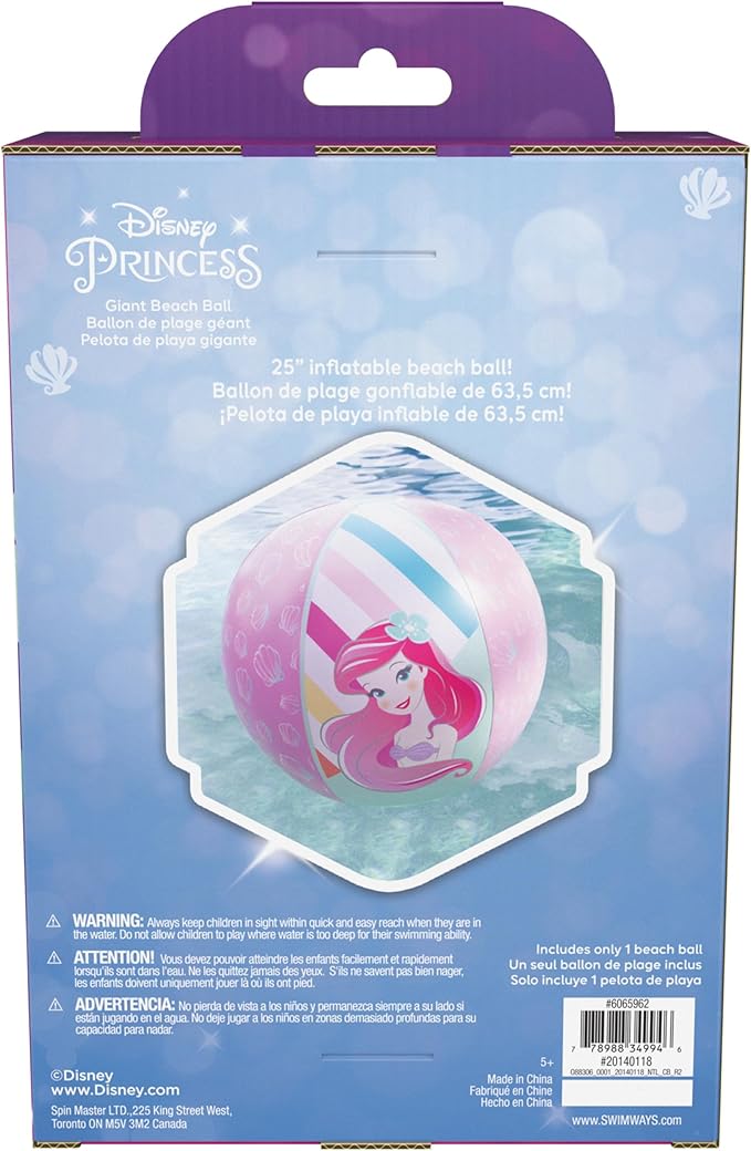 Swimways Disney Princess Ariel Giant Beach Ball, Kids Beach Toys & Pool Accessories, Little Mermaid Toys for Kids Aged 5 & Up