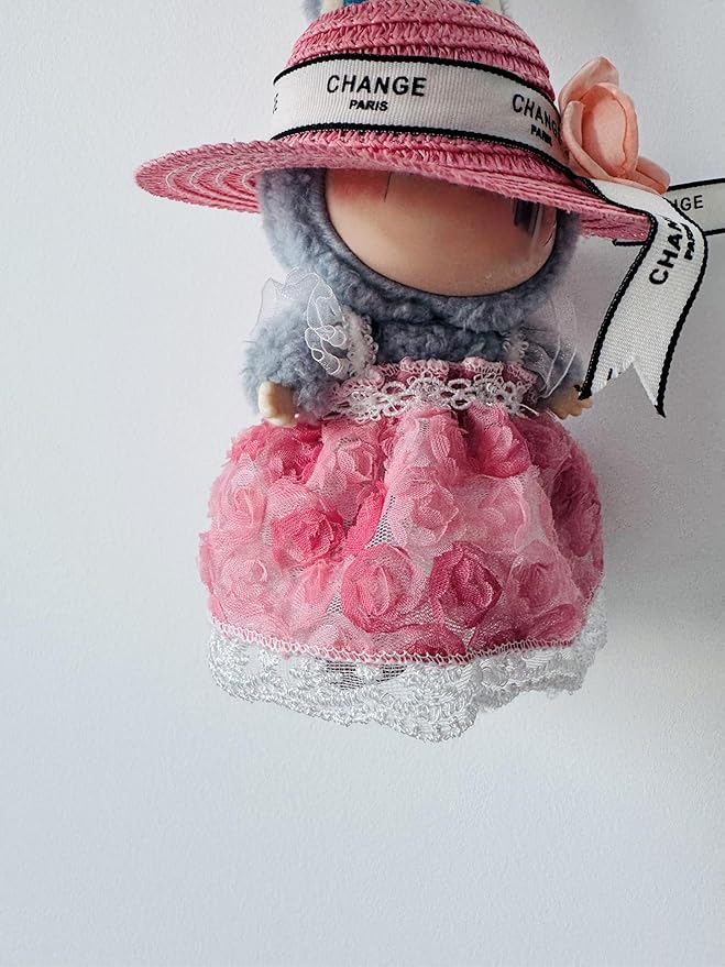 Premium Overall Pinafore Dress (Pink Suspender Dress) for 6.7" / 17 cm LABUBU Doll – Includes Miniature Accessories (Doll Not Included)