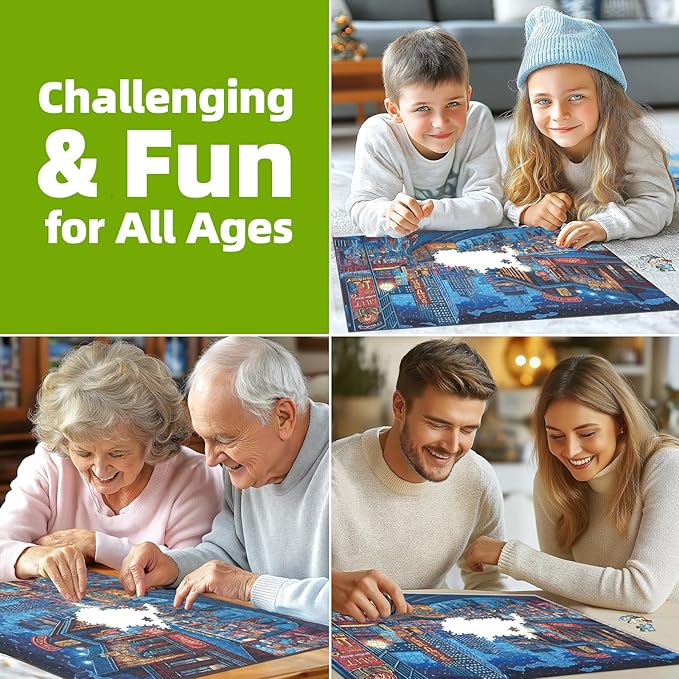 500 Piece Puzzles for Adults Clearance, Street Blues Cityscape Vintage Night Scene with Musicians Hard Difficult Challenging Unique Puzzles for Gifts Party Games Family Fun, 23" X 15" Dust Free