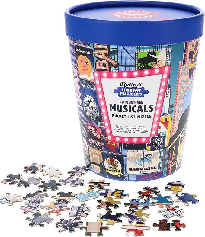 Ridley's: 50 Must-See Musicals Bucket List 1000-Piece Puzzle|Unique Graphics of Popular Broadway Musicals in New York City|Room Décor After Completion|Great Gift for Musical Lovers
