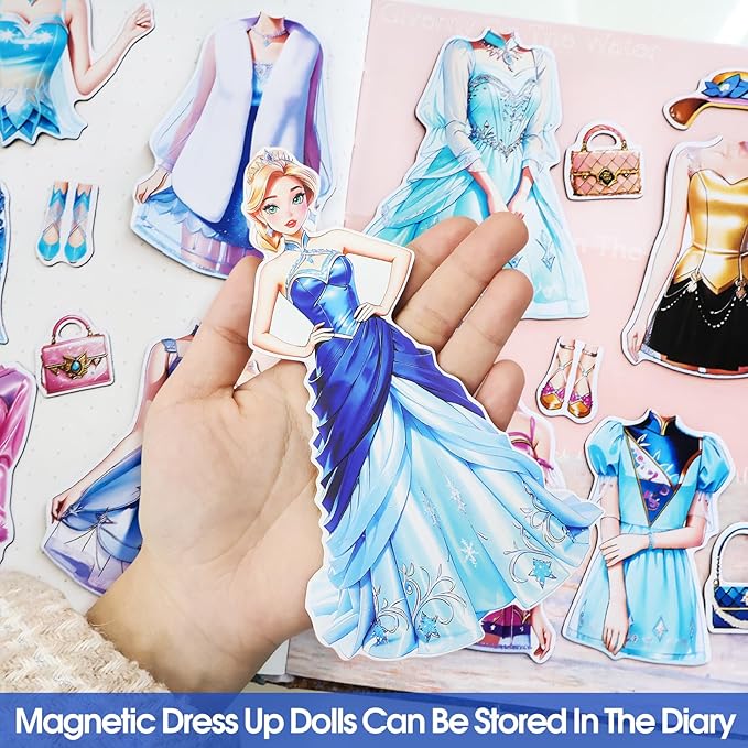 PainZieteg Magnetic Dress Up Dolls, Magnetic Princess Dress Up Paper Dolls, Magnetic Dress Up Dolls for Girls Ages 4-10 Learning Created Imagine Set Birthday Gift (Lea)