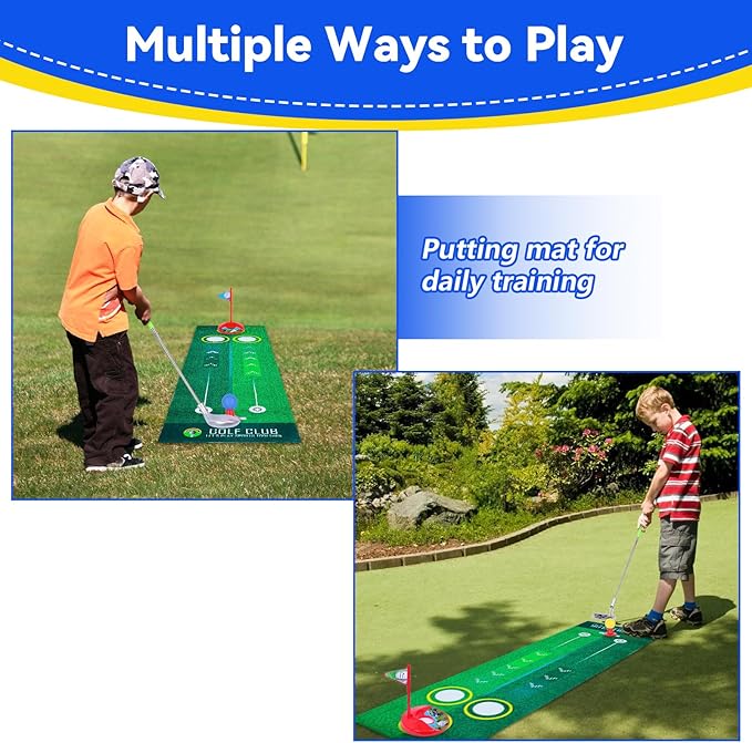 Toddler Golf Set with Shoulder Strap for Kids Ages 2-5, Portable Golf Clubs, Cart & Putting Mat - Indoor Outdoor Sports Toys - Blue
