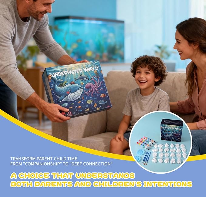 GloomGlo Kids Ocean Theme Paint Set - 24 Sea Creatures Plaster Painting Kit with Paint Colors, Brushes & Palettes | Kids Arts Crafts Supplies