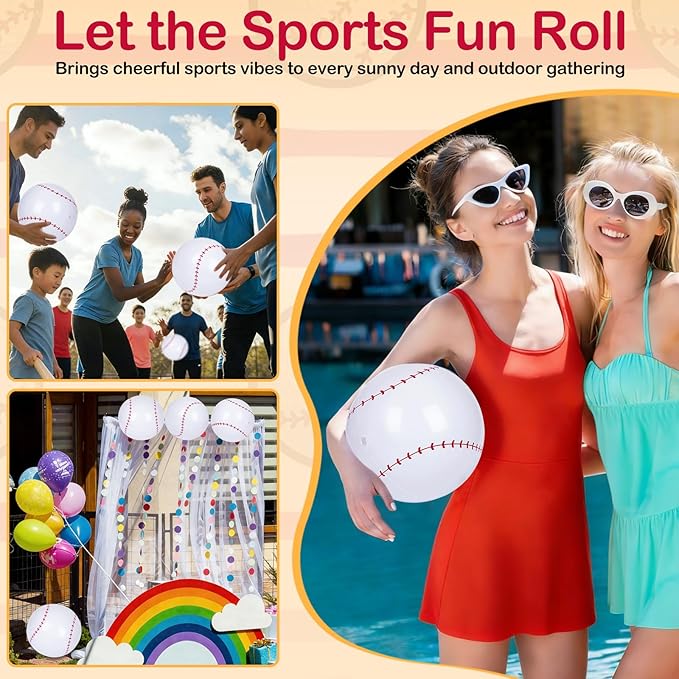 30 Pieces Inflatable Baseball Beach Balls, 8 Inch PVC Blow Up Beach Ball Bulk for Summer Pool Float Party, Sports Themed Decorations, Beach Games, Birthday Party Favors, Easy to Inflate