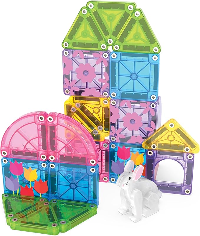 Magna-Tiles microMAGS 24-Piece Spring Garden Travel Set, The Original Magnetic Building Brand