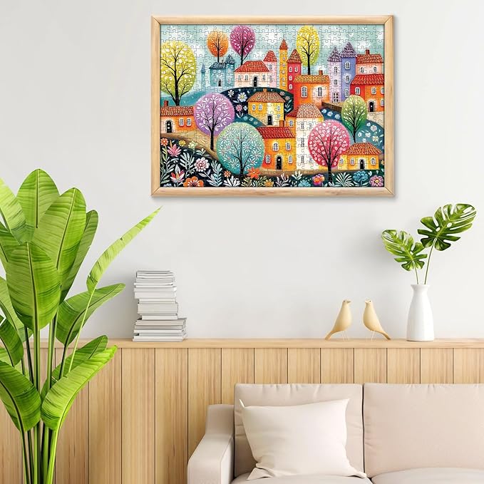 Puzzles for Adults 500 Pieces,Colorful Town Puzzle for Adults 500 Pieces,Spring House Jigsaw Puzzles for Seniors,Recyclable Cardboard Puzzle,Perfect for Game Nights Giving Puzzles,20.5x15 in