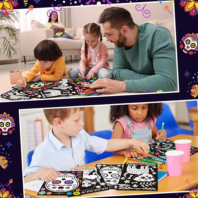 Zhanmai 30 Pcs Color Your Own Funny Day of the Dead Posters DIY Happy Day of the Dead Crafts Bulk Color Your Own Poster DIY Crafts for Party Holiday School Activities