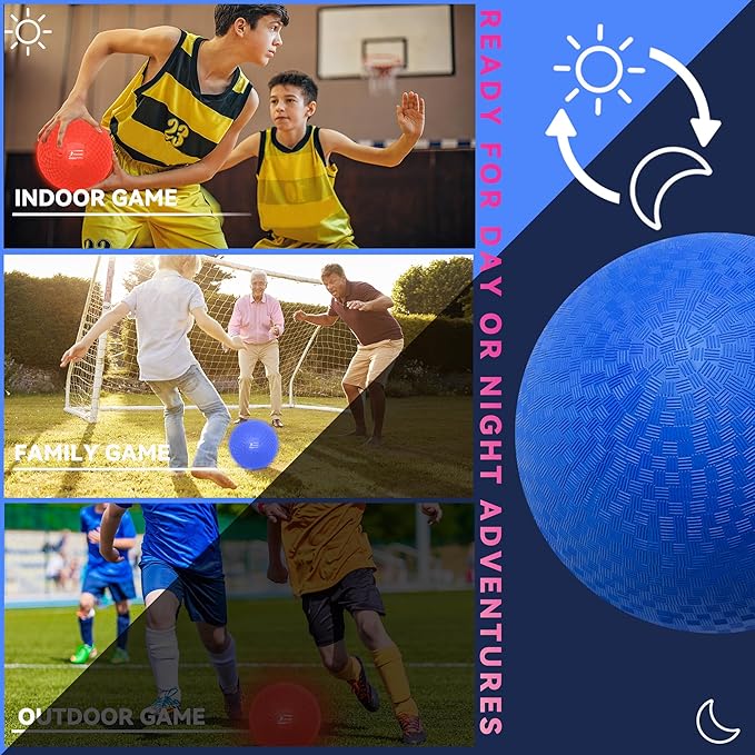 8.5 Inch Light up Kickball Set, Dodgeballs 2 Pack, Playground Balls Gift for Kids, Glow Bouncy Balls Includes Pump Storage Bag, Handball for Night, Glow in The Dark Party Supplies