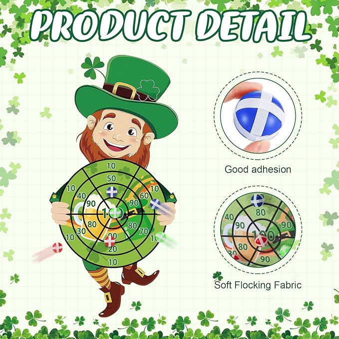 St Patricks Day Games Set Large 23.6 x 31.5in Dart Board Games with 6 Sticky Balls Irish Party for Adults St' Patricks Day Party Throwing Indoor Outdoor Yard Toss(Shamrock)