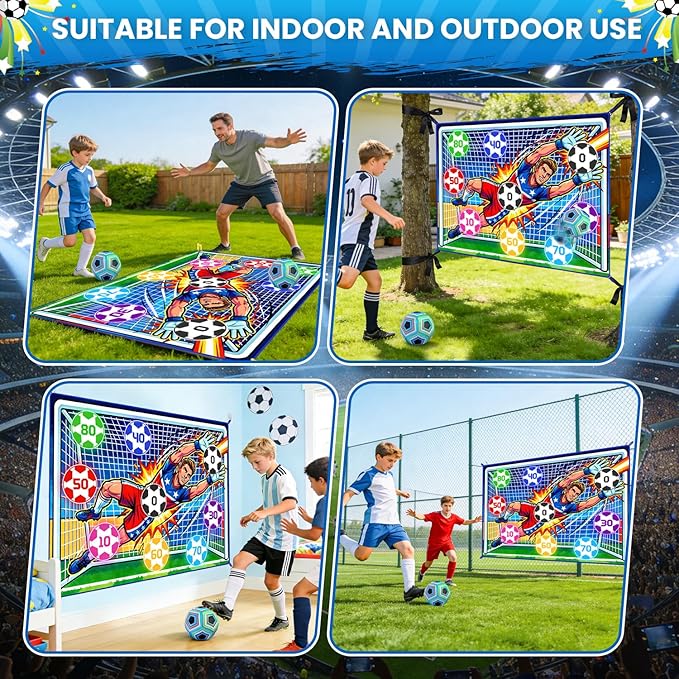 Upgraded Toy Soccer Game Set for Kids, Indoor Outdoor Backyard Toss Soccer Goal Game with 2 Balls, 1 Flannel Target, Soccer Toys for Boys and Girls 3-5 6-8 8-12 Years Old Kids Birthday