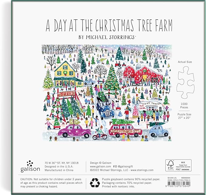Galison Michael Storrings Christmas Tree Farm 1000 Piece Foil Puzzle from Galison - 20" x 20" Holiday Puzzle Featuring Beautiful Illustrations, Thick and Sturdy Pieces, Makes a Wonderful Gift!