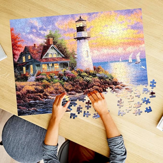 500 Piece Puzzle for Adults-Lighthouse | Recycled Cardboar Jigsaw Puzzles 500 Pieces | Challenging Family Activity Great Gift Idea for Family Friends | Difficult Puzzles Size 20.5X 15 inches