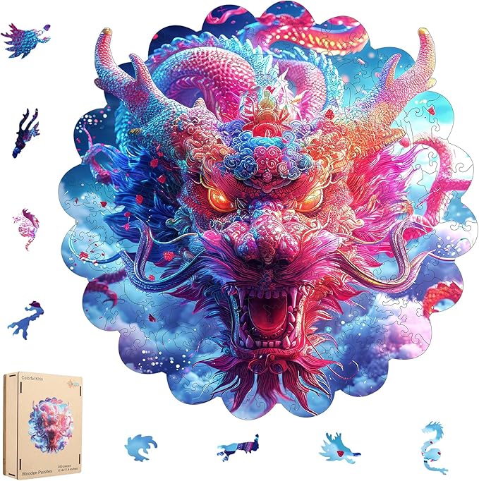 MEATRN Dragon Wooden Puzzles for Adults - Oriental Mythology Kirin Wooden Jigsaw Puzzle, Luxury Wood Wall Decorative for Collectors, Unique Gift & Home Décor, 519 Pcs, 16.9x16.9 in