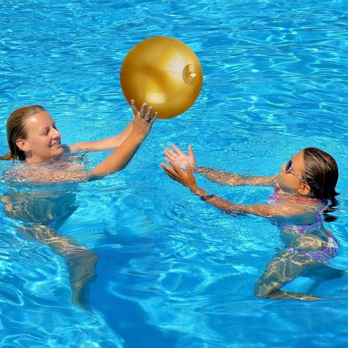 10 Pack Gold Beach Ball - 12Inch Blow Up Beach Ball Party Supplies for Kids, Inflatable Floating Balls for Summer Pool Parties, Outdoor Activities & Birthday Decorations (Gold)