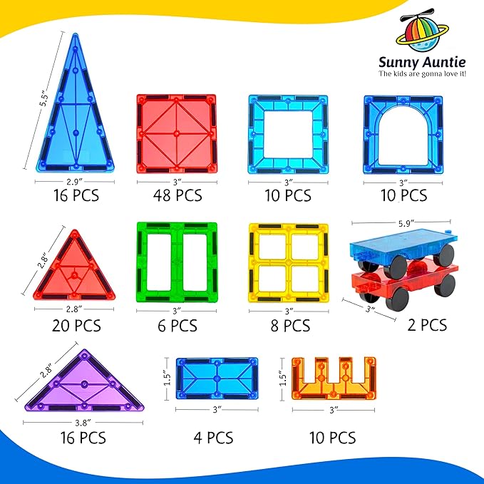 Magnetic Tiles 150 PCS XL Set with Storage Bag – Magnetic Building Tiles for Kids Ages 3-8, STEM Magnet Construction Toy for Boys & Girls