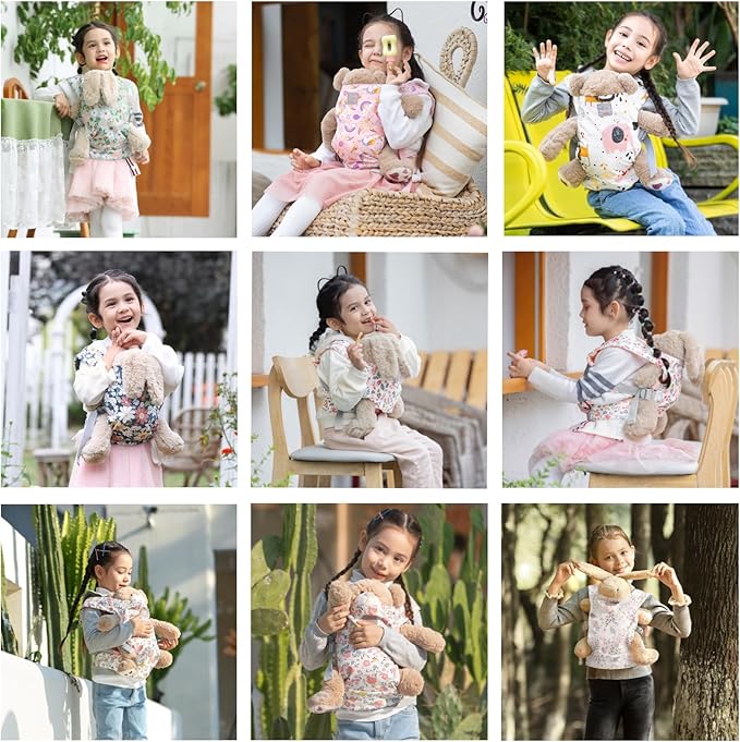 GAGAKU Doll Carrier for Kids, Toy Baby Doll Carrier, Reborn Dolls Carrier Toy Baby Sling with Adjustable Straps, Baby Doll Accessories - Green - Camellia