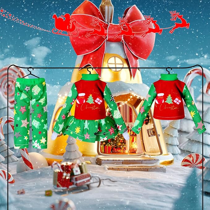 Hungdao 3 Pcs Christmas Doll Clothes Christmas Accessories Doll Clothing Red Green Skirt Xmas Tree Holiday Outfits for Boys Girls Xmas Party Supplies