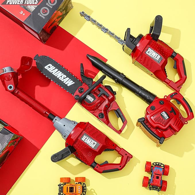 3 Pcs Toy Gardening Tool Set for Kids Toy Leaf Blower Hedge Trimmer Chainsaw Pretend Set with Lights and Sounds Christmas Birthday Gifts for Boys Girls