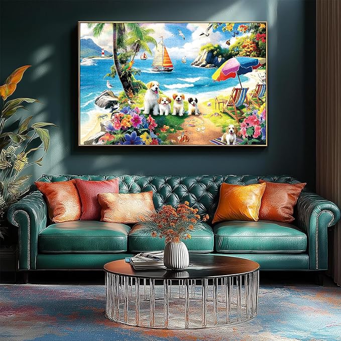 300 Piece Puzzles for Adults, 300 Piece Puzzles for Adults Large Piece, Beach Dogs Flowers Rainbow Jigsaw Puzzle, Challenging Puzzle Perfect for Game Nights, 20.5 X 15 in