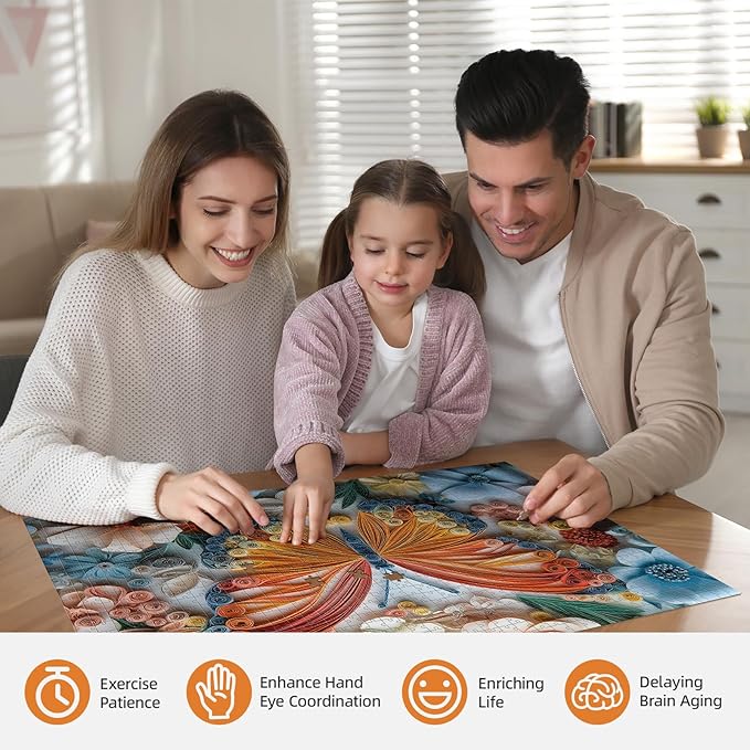 Jigsaw Puzzle 1000 Pieces Quilled Paper Butterfly Puzzle – Enchanted Nature Puzzle, Whimsical 3D Spring Florals, Challenging Adult Wall Art