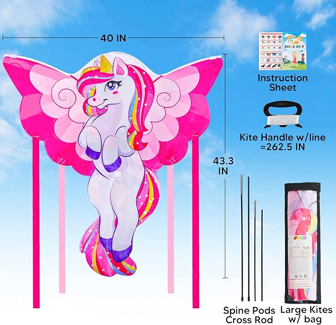JOYIN 43.3'' Unicorn Kite Easy to Fly for Kids and Adults, Large Beach Kite for Outdoor Games and Activities