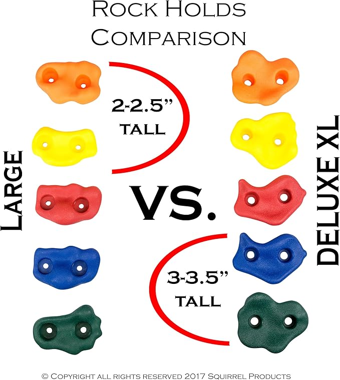 Squirrel Products Rock Climbing Holds for Kids, Deluxe Extra Large Climbing Rocks with Mounting Hardware - DIY Rock Wall Indoor & Outdoor Playground Accessories Wall Climbing Kit - Ages 3+
