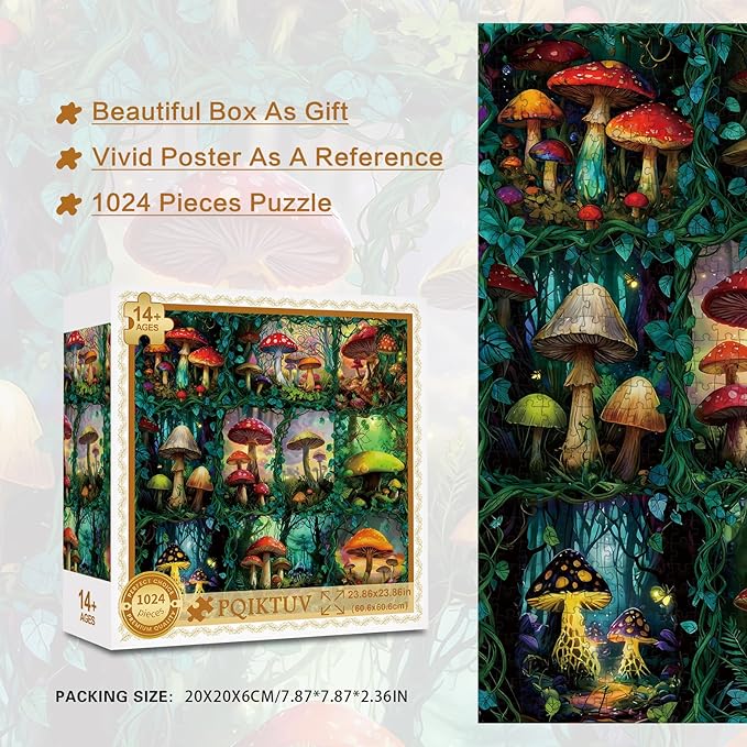 1024 Pieces Puzzles for Adults Jigsaw Puzzle with Letters on Back Mushroom Family Decoration Impossible Puzzle for Valentine Friends Parents(23.86 x 23.86 inches)