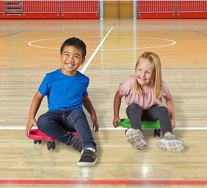hand2mind Green Indoor Scooter Board with Handles, Sit Down Floor Scooter, Gym Activities for Kids, Indoor Sport Recess Games, Physical Education Equipment, Gross Motor Toys