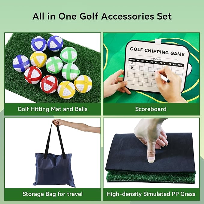 Sticky Playing Golf Chipping Game, 6x5 FT Double Sided Golf Chipping Game Practice Mat for Adults with 20 Sticky Balls Golf Hitting Mat for Home Backyard Garage and Outdoor (No Club)