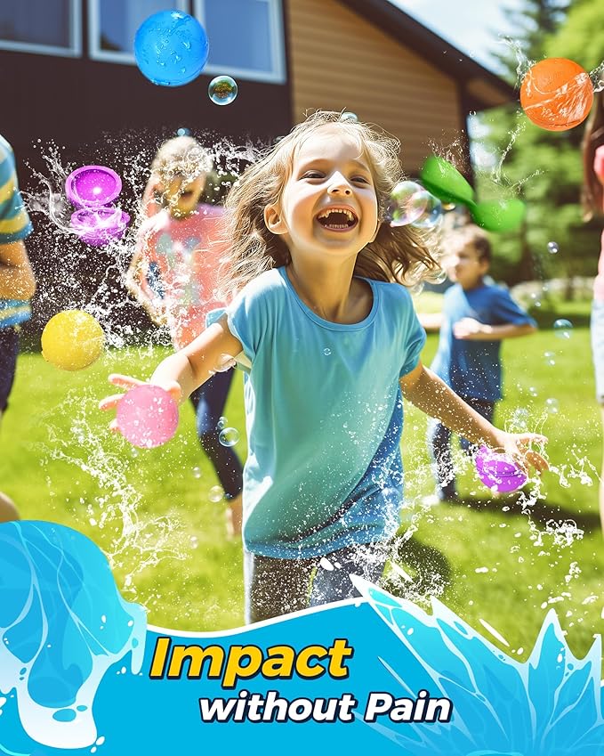 Tlitlimom 16Pcs Reusable Water Bomb Balloons, Pool Beach Toys for Kids ages 3-12, Summer Toy Water Toy for and Girls, Outdoor Activities Water Games Toys Self Sealing Water Splash Ball for Fun