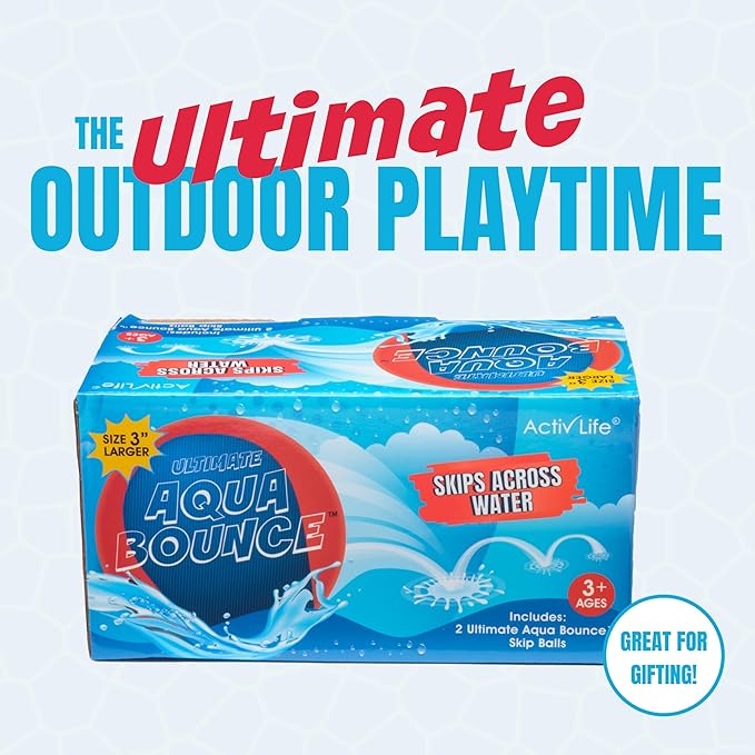 Activ Life Ultimate 2 Pack Larger 3” Water Skip Balls - Bouncing Balls for Swimming Pool & Beach Fun - Designs Include Baseball, Basketball, Volleyball, and Tennis for Kids, Friends, and Family