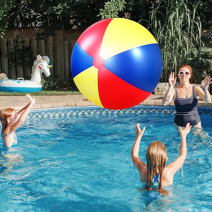 Seematn 2 Pack Giant Beach Balls, 40 Inch Large Inflatable Balls Rainbow Color Big Plastic Toys for Kids and Adults, Summer Pool Games, Backyard Fun, Beach Party