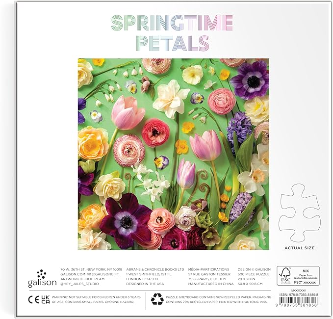 Galison Springtime Petals – Julie Seabrook Ream 500 Piece Puzzle Featuring A Variety of Flowers Blooming During Spring Months