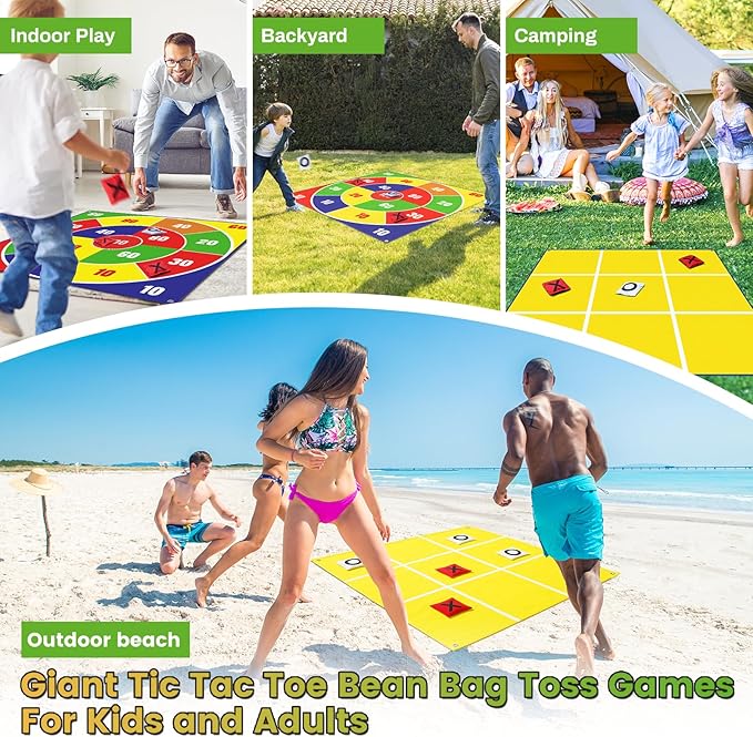 2-in-1 Giant Bean Bag Toss & Large Tic Tac Toe Outdoor Games for Kids Adults-4.5ft Giant Outside Lawn Yard Camping Field Day Games for Kid Family-Backyard Fun Carnival Outdoor Giant Yard Games