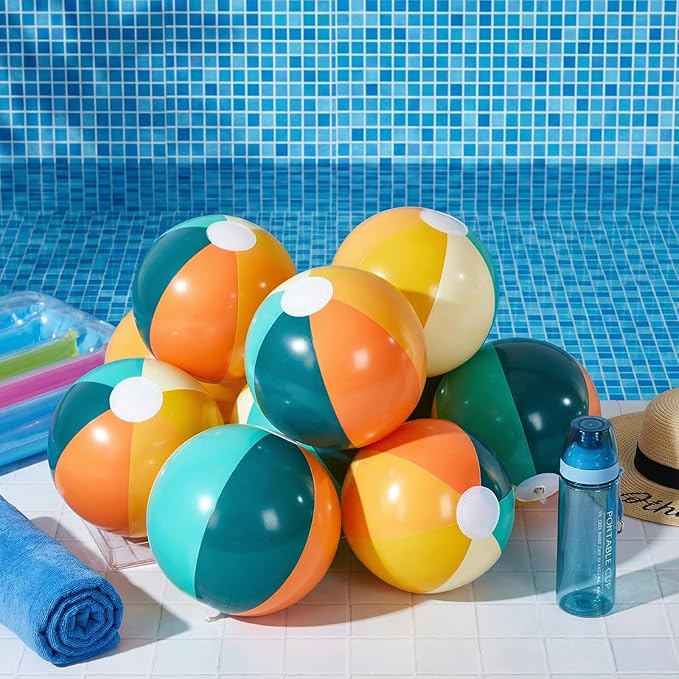 12 Pcs Orange Green Inflatable Beach Balls Bulk for Kid Pastel Jumbo Big Beach Balls Baby Shower Birthday Summer Swimming Party Decorations Favor Water Games(12 Inch)