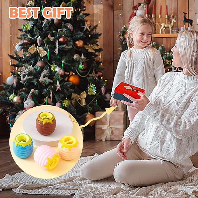 4-Pack Holiday Squeeze Surprise Toys - Kawaii Pop-Up Sensory Poppers for Kids Ages 4-12, Holiday Stocking Fillers & Festive Party Favors.(Bee&Bear)