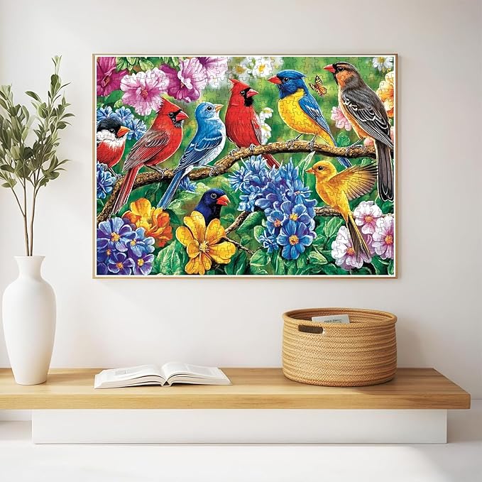 300 Piece Puzzles for Adults – Spring Colorful Birds & Blooming Flowers Jigsaw, Relaxing 300 Piece Puzzles for Adults Large Piece, for Puzzle Fans, Kids & Seniors (20.5" x 15")