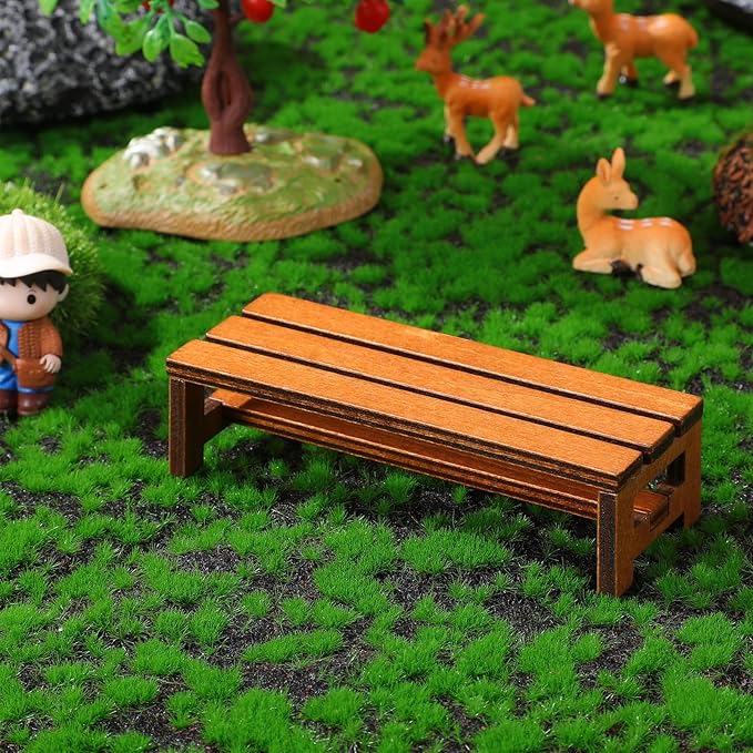 SEWACC 2pcs Miniature Doll House Bench Wooden Mini Furniture Set Brown Miniature Park Bench for Dollhouse Decoration