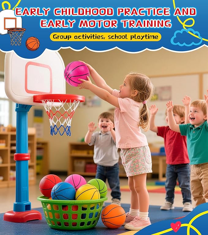 6 Pack Mini Basketball Set with Pump,6" Inflatable Small Balls Replacement for Indoo & Outdoor Mini Hoop,Multicolor Basketball for Kids,Toddlers
