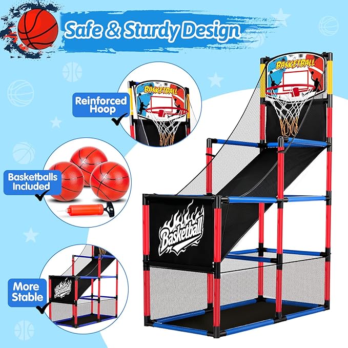 Arcade Basketball Hoop Game Set with 3 Balls for Kids Age 3 to 12 Indoor Outdoor Sports Play - Easy Set Up - Air Pump Included - Carnival Birthday Party Games Yard Toys for 3 4 5 Year Old Boys Gifts