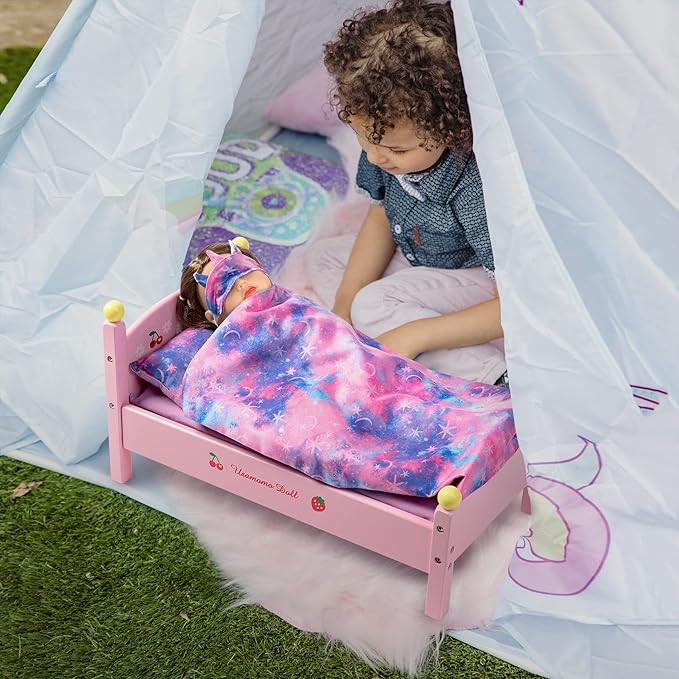 K.T. Fancy 8 PCS 18 Inch Girl Doll Clothes and Accessories Sleeping Sheet,Pajamas,Eye Mask,Unicorn Slippers,Pillow(Doll and Bed are Not Included)