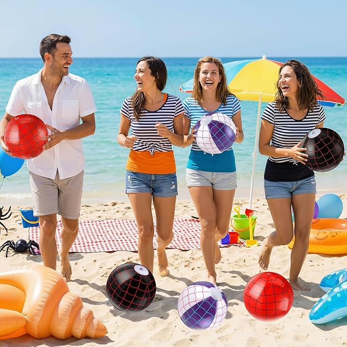 12 Pack Spider Theme Beach Ball 7.87" Bulk for Summer Pool and Beach Game Gifts and Birthday Party Supplies Decorations Favor