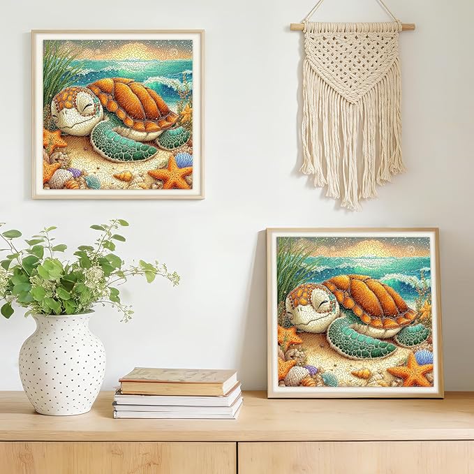 330 Piece Sleepy Sea Turtle Wooden Jigsaw Puzzle for Adults - 13’’ Coastal Beach Scene Puzzle, Unique Animal Shape Wood Cut Puzzles Gift for Ocean & Nature Lovers (Sea Turtle)