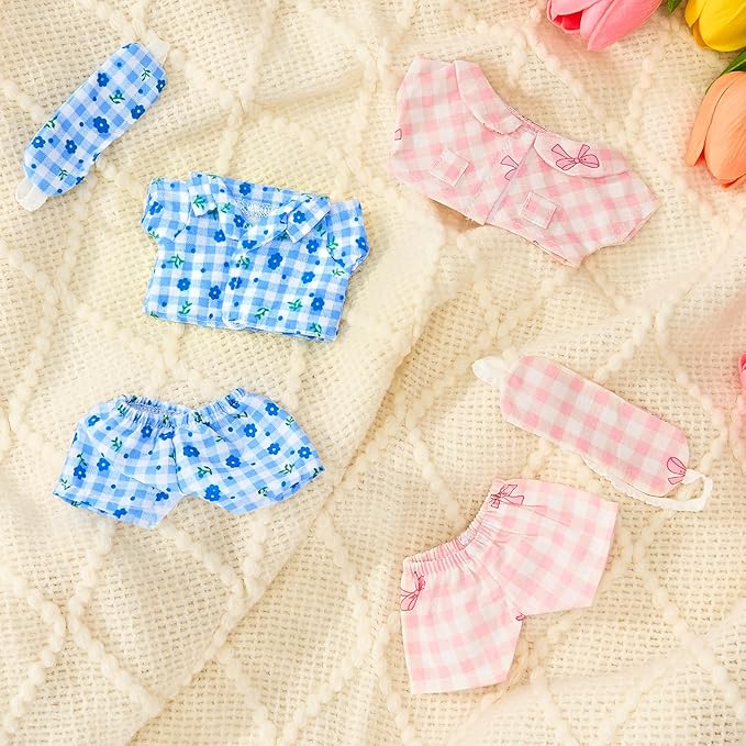 2 Sets 17cm Doll Clothes, 17cm Doll Pajamas Outfit with Accessories, Good Night Bedding Pajamas Clothes Set, Sleep Pants Eye Masks, Dress Up Outfit for Collectors, Gift for Women