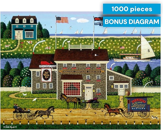 Buffalo Games Charles Wysocki Red Whale Inn Jigsaw Puzzle – 1000 Piece Puzzle for Adults and Families, Coastal Americana Art