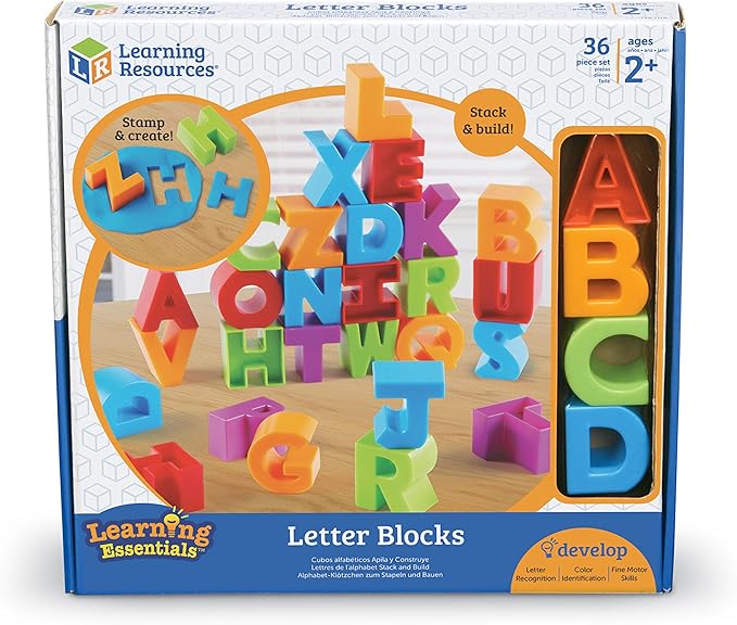 Learning Resources Letter Blocks - ABC Toddler Learning, Alphabet Puzzle, Learn to Read, Fine Motor Toys, Montessori, Preschool Classroom Must Haves Activities, Gifts for Boys and Girls